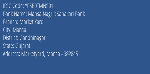Yes Bank Mansa Nagrik Sah Bank Market Yard Branch, Branch Code TMNS01 & IFSC Code YESB0TMNS01