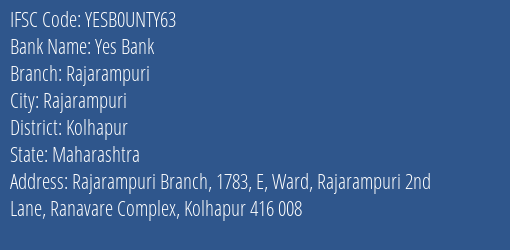 Yes Bank Rajarampuri Branch Kolhapur IFSC Code YESB0UNTY63