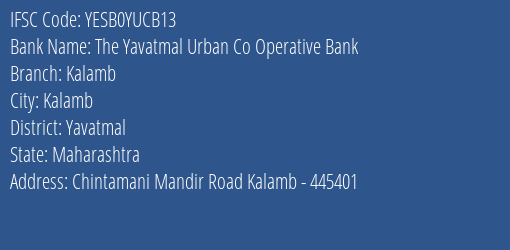Yes Bank The Yavatmal Ucb Kalamb Branch Kalamb IFSC Code YESB0YUCB13