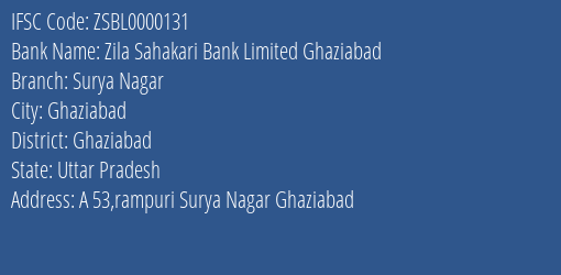 Zila Sahakari Bank Limited Ghaziabad Surya Nagar Branch IFSC Code