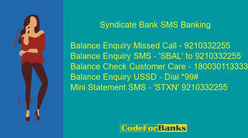 Syndicate Bank SMS Banking for Cheque Status Enquiry And Stop Cheque