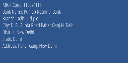 Punjab National Bank Delhi C.d.p.c. MICR Code