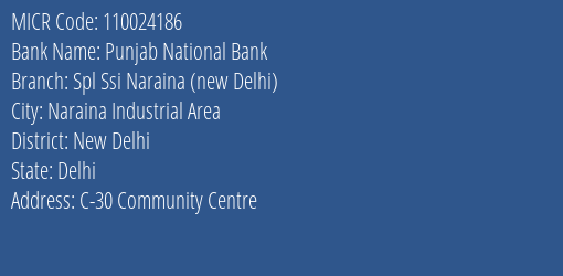 Punjab National Bank Spl Ssi Naraina (new Delhi) MICR Code