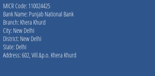 Punjab National Bank Khera Khurd MICR Code