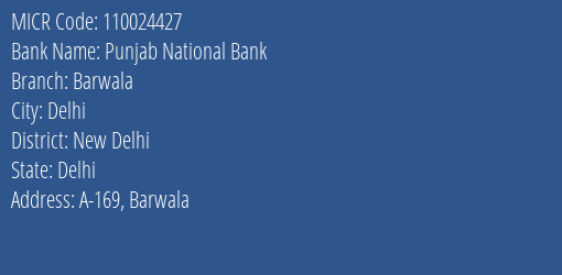Punjab National Bank Barwala MICR Code