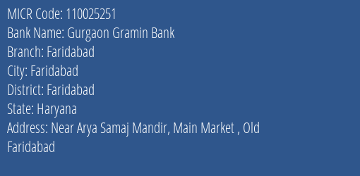 Gurgaon Gramin Bank Faridabad MICR Code