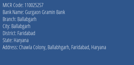 Gurgaon Gramin Bank Ballabgarh MICR Code