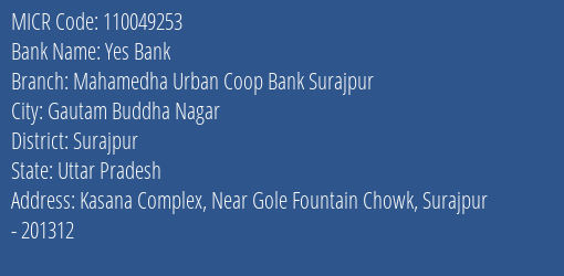 Mahamedha Urban Coop Bank Surajpur MICR Code