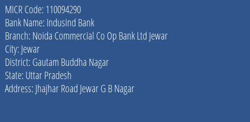 Noida Commercial Co Op Bank Ltd Jewar MICR Code
