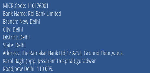 Rbl Bank Limited New Delhi MICR Code
