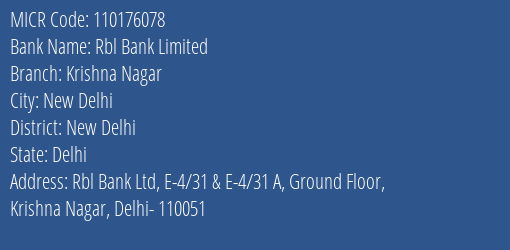Rbl Bank Limited Krishna Nagar MICR Code