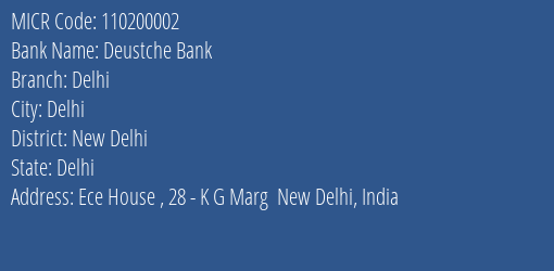 Deustche Bank Delhi MICR Code