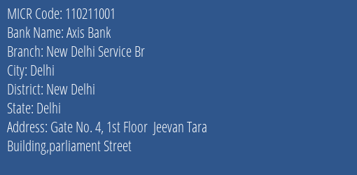 Axis Bank New Delhi Service Br MICR Code
