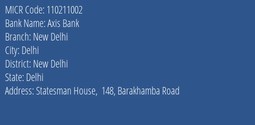 Axis Bank New Delhi MICR Code
