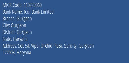 Icici Bank Limited Gurgaon MICR Code