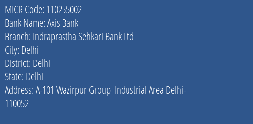 Indraprastha Sahkari Bank Ltd Industrial Area MICR Code