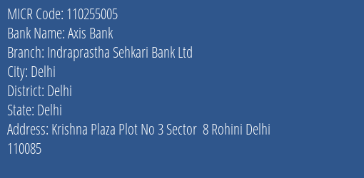 Indraprastha Sahkari Bank Ltd Sector 8 Rohini MICR Code