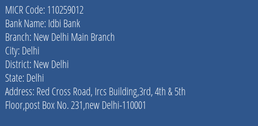 Idbi Bank New Delhi Main Branch MICR Code