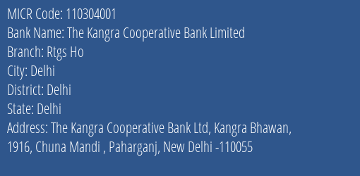 The Kangra Cooperative Bank Limited Rtgs Ho MICR Code
