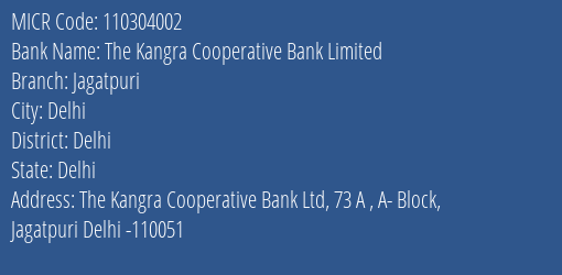 The Kangra Cooperative Bank Limited Jagatpuri MICR Code