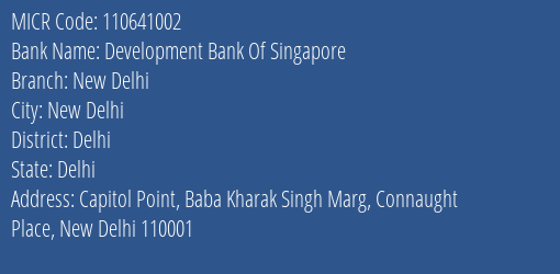 Development Bank Of Singapore New Delhi MICR Code