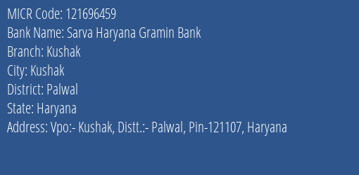 Sarva Haryana Gramin Bank Kushak MICR Code