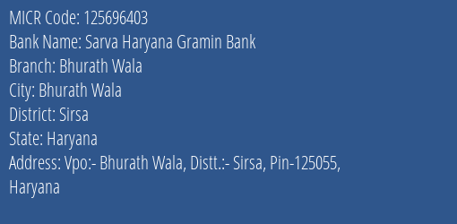 Sarva Haryana Gramin Bank Bhurath Wala MICR Code