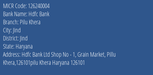 Hdfc Bank Pilu Khera MICR Code