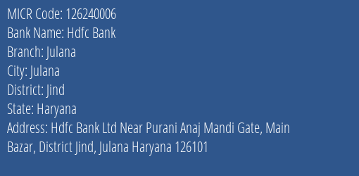 Hdfc Bank Julana MICR Code