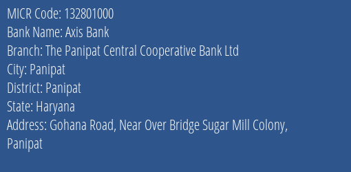 The Panipat Central Cooperative Bank Ltd Gohana Road MICR Code