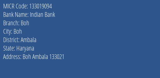 Indian Bank Boh MICR Code