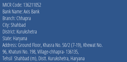Axis Bank Chhapra Branch Address Details and MICR Code 136211052