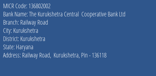 Axis Bank The Kurukshetra Central Cooperative Bank Ltd. Branch Address Details and MICR Code 136802002