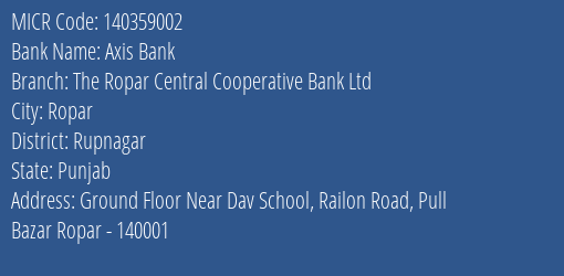 The Ropar Central Cooperative Bank Ltd Railon Road MICR Code