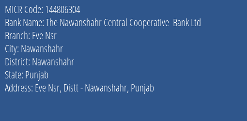 The Nawanshahr Central Cooperative Bank Ltd Eve Nsr MICR Code