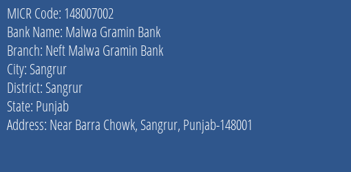 Malwa Gramin Bank Neft Malwa Gramin Bank MICR Code