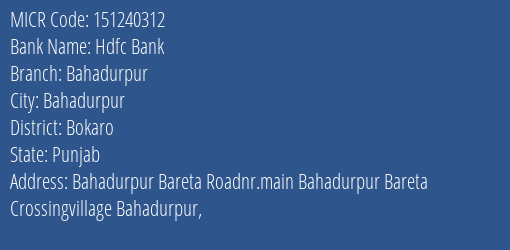 Hdfc Bank Bahadurpur MICR Code