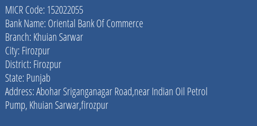 Oriental Bank Of Commerce Khuian Sarwar Branch Address Details and MICR Code 152022055