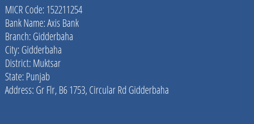 Axis Bank Gidderbaha Branch Address Details and MICR Code 152211254