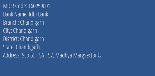 Idbi Bank Chandigarh MICR Code