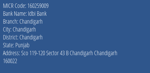 Idbi Bank Ccu Chandigarh MICR Code