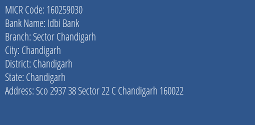 Idbi Bank Sector Chandigarh MICR Code
