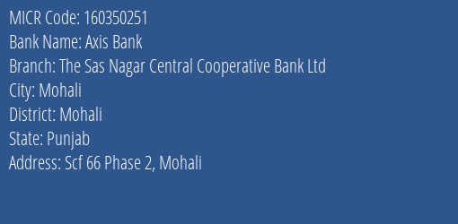 The Sas Nagar Central Cooperative Bank Ltd Scf 66 Phase 2 MICR Code