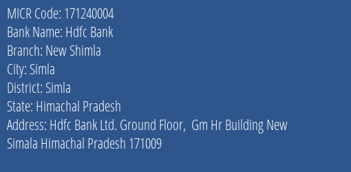 Hdfc Bank New Shimla MICR Code
