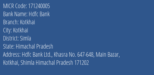 Hdfc Bank Kotkhai MICR Code