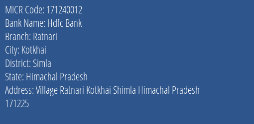 Hdfc Bank Ratnari MICR Code