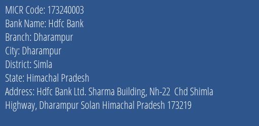 Hdfc Bank Dharampur MICR Code