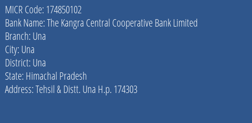 The Kangra Central Cooperative Bank Limited Una MICR Code