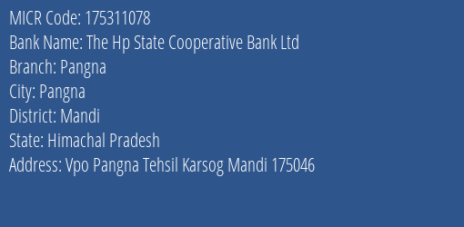 The Hp State Cooperative Bank Ltd Pangna MICR Code