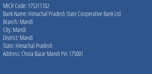 Himachal Pradesh State Cooperative Bank Ltd Mandi MICR Code